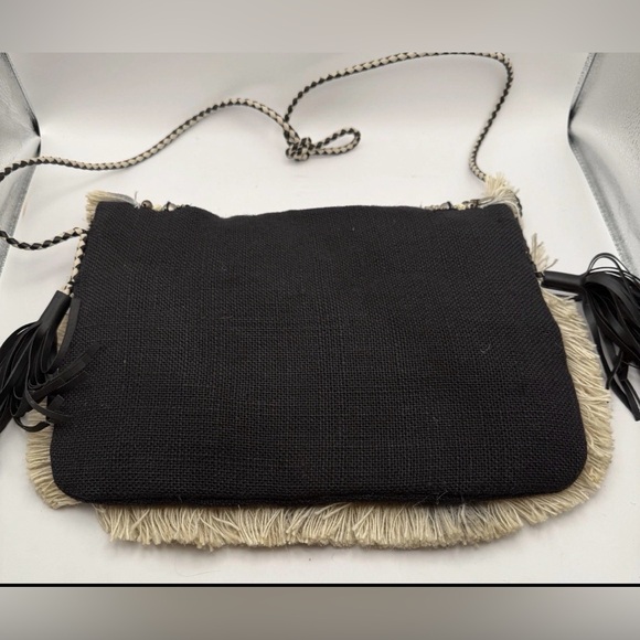 Boho Fringe Coin Crossbody Bag - Black & Cream - Picture 4 of 7